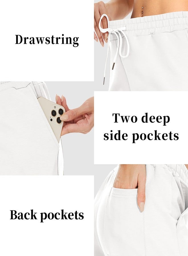 TARSE Women's Bermuda Shorts Summer Long Cotton Drawstring Loose Pocket Knee Length Shorts Yoga Casual Walking Exercise Shorts(White,M) - Image 4